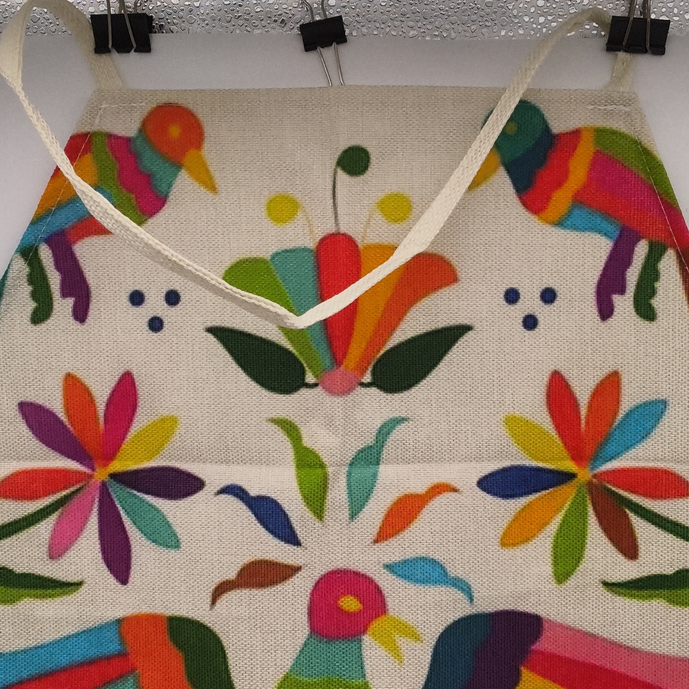 Handcrafted Linen Apron with Authentic Mexican Otomí Bird Design - Picture 7 of 8